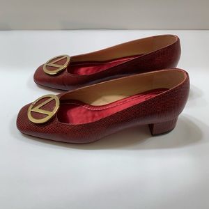 Red Garavani Snakeskin Chunky Heels Pumps